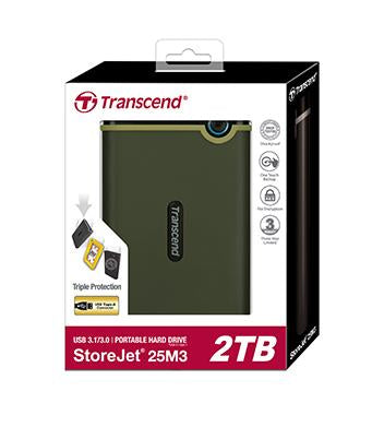 Transcend StoreJet M3G Allgemeines Speichergerät – 2 TB, USB 3.0, Slim, Militärgrün