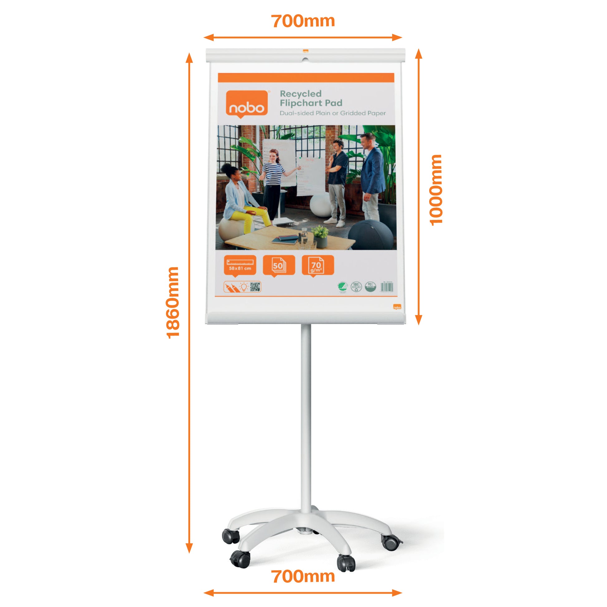Nobo Premium Plus Mobiles Flipchart, Magnetisch – 70 × 100 cm