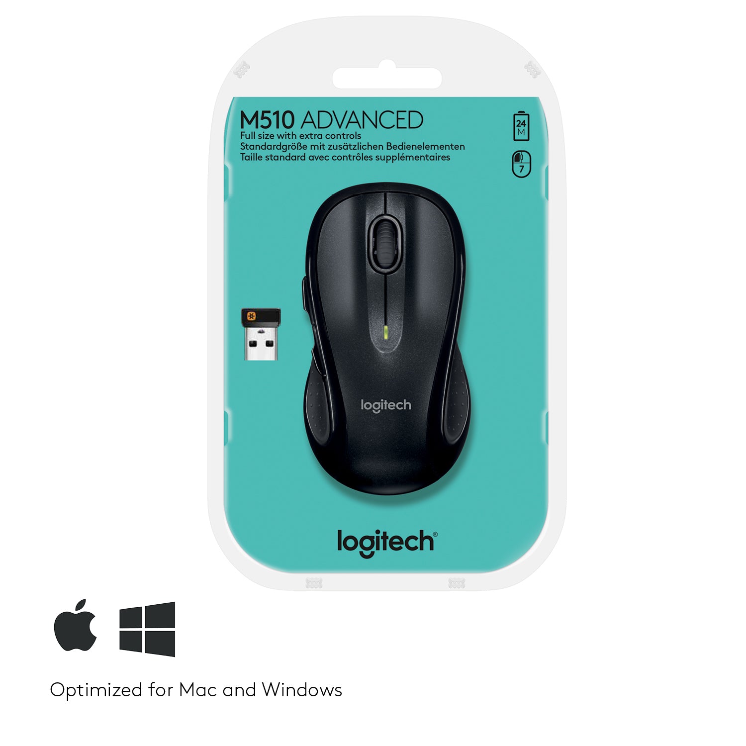 Logitech M510 Maus – kabellos, USB-A, schwarz