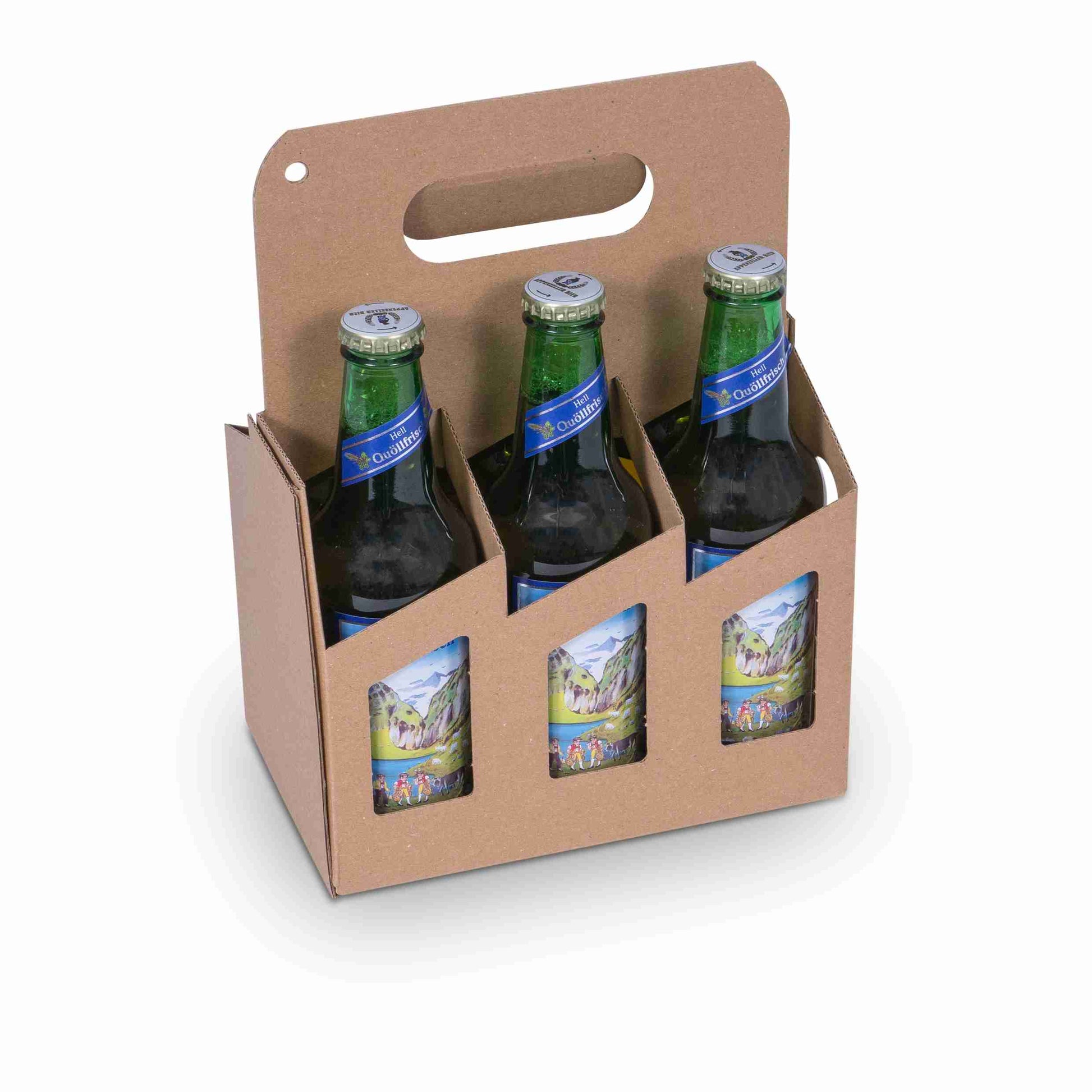 Model Weinversandkarton – für 6 × 0,33 l, max. 155 mm & Ø61 mm – 189 × 127 × 155 mm, braun, Sichtfenster – 1 Stk., ab 20 Stk.