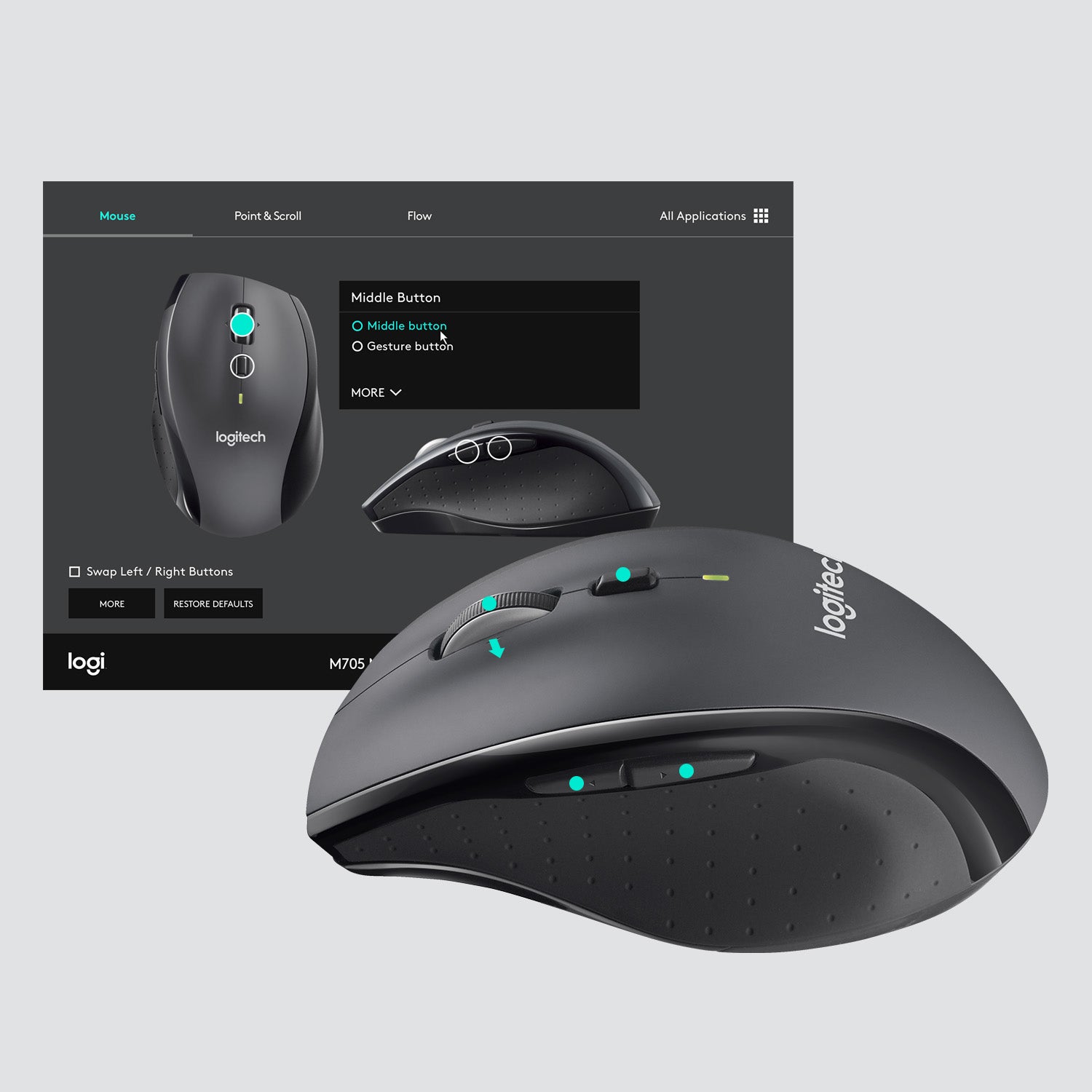 Logitech Marathon M705 Maus – kabellos, anthrazit