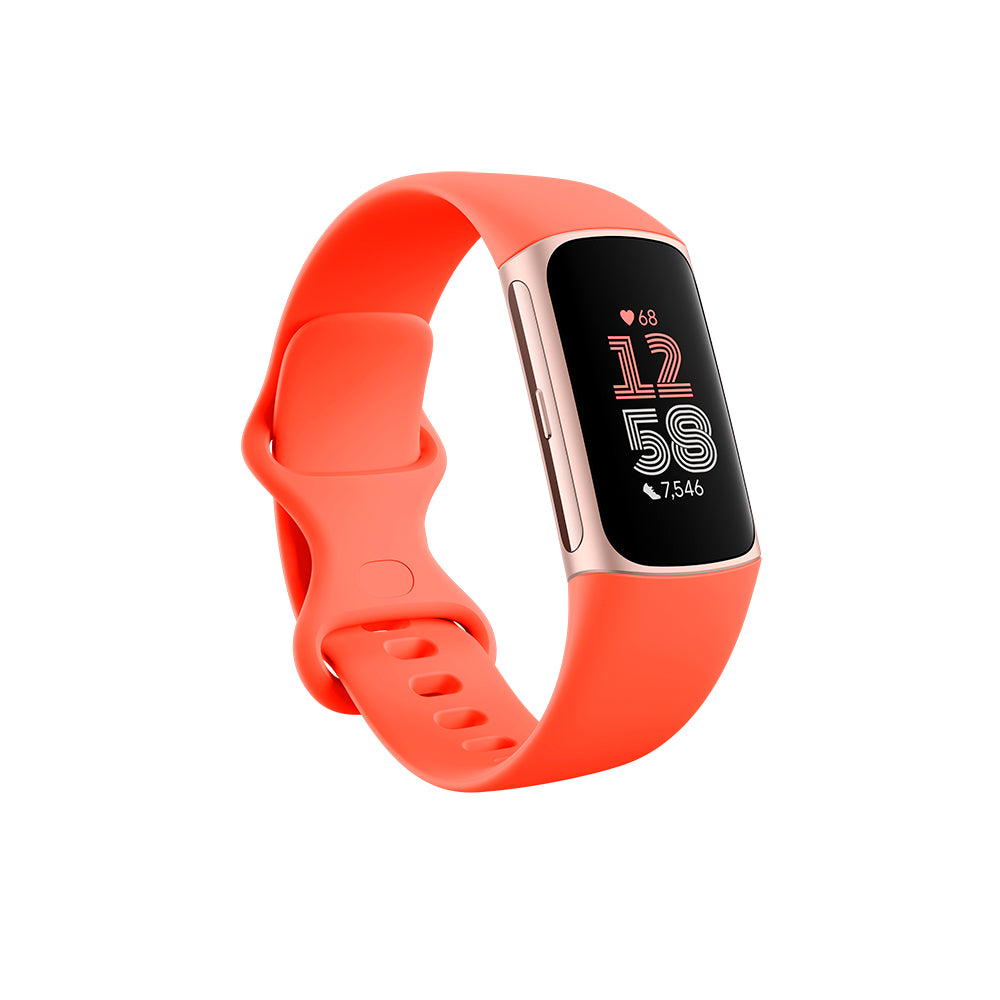 Fitbit Charge 6 – Smartwatch – 18,5 mm, GPS, AMOLED, 5 ATM, Koralle/Gold, S/L, Sportarmband