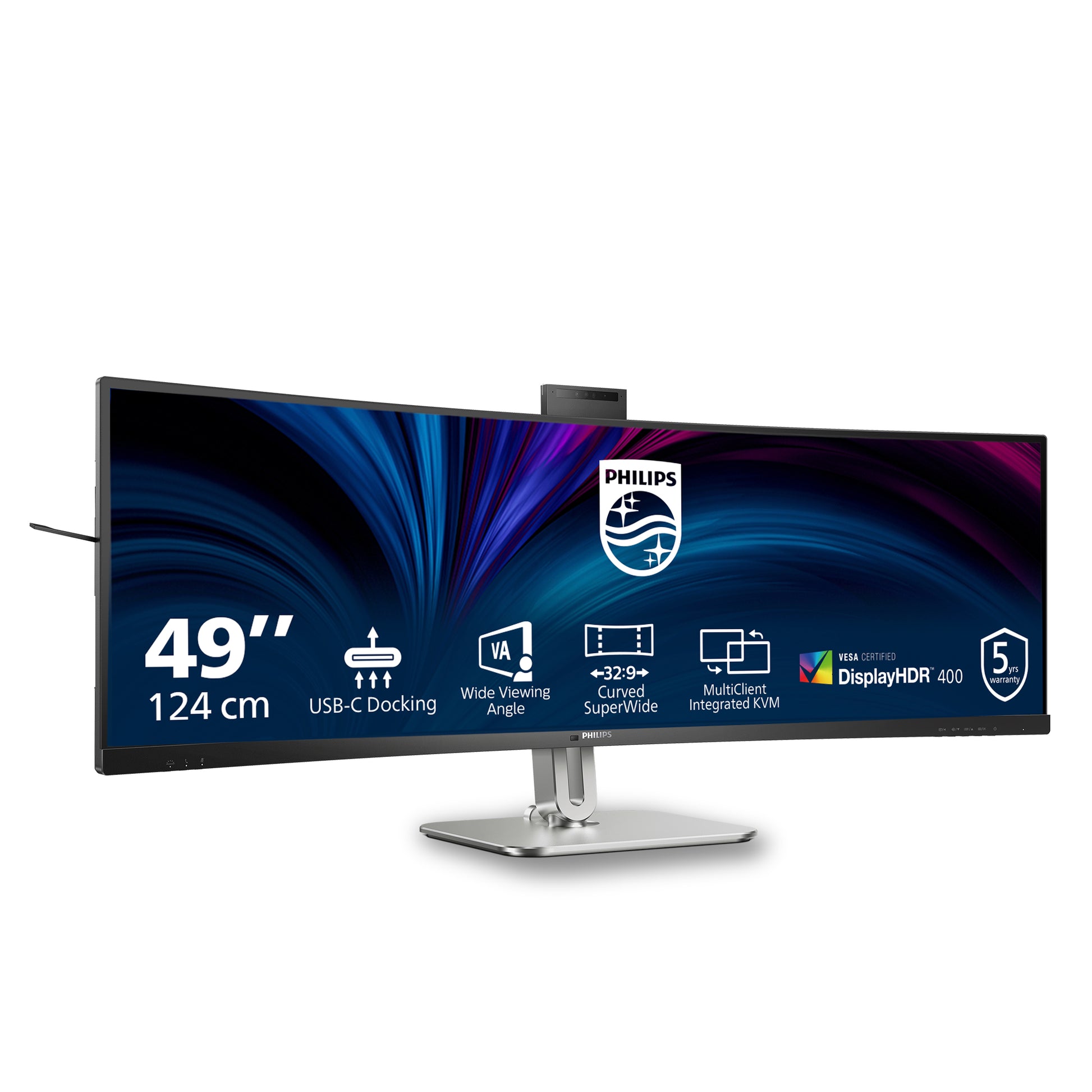 Philips 49B2U5900CH/00 – Monitor, 48,8", 450 cd/m², Gebogen, Webcam, KVM, USB-C, VESA 100 × 100, Schwarz