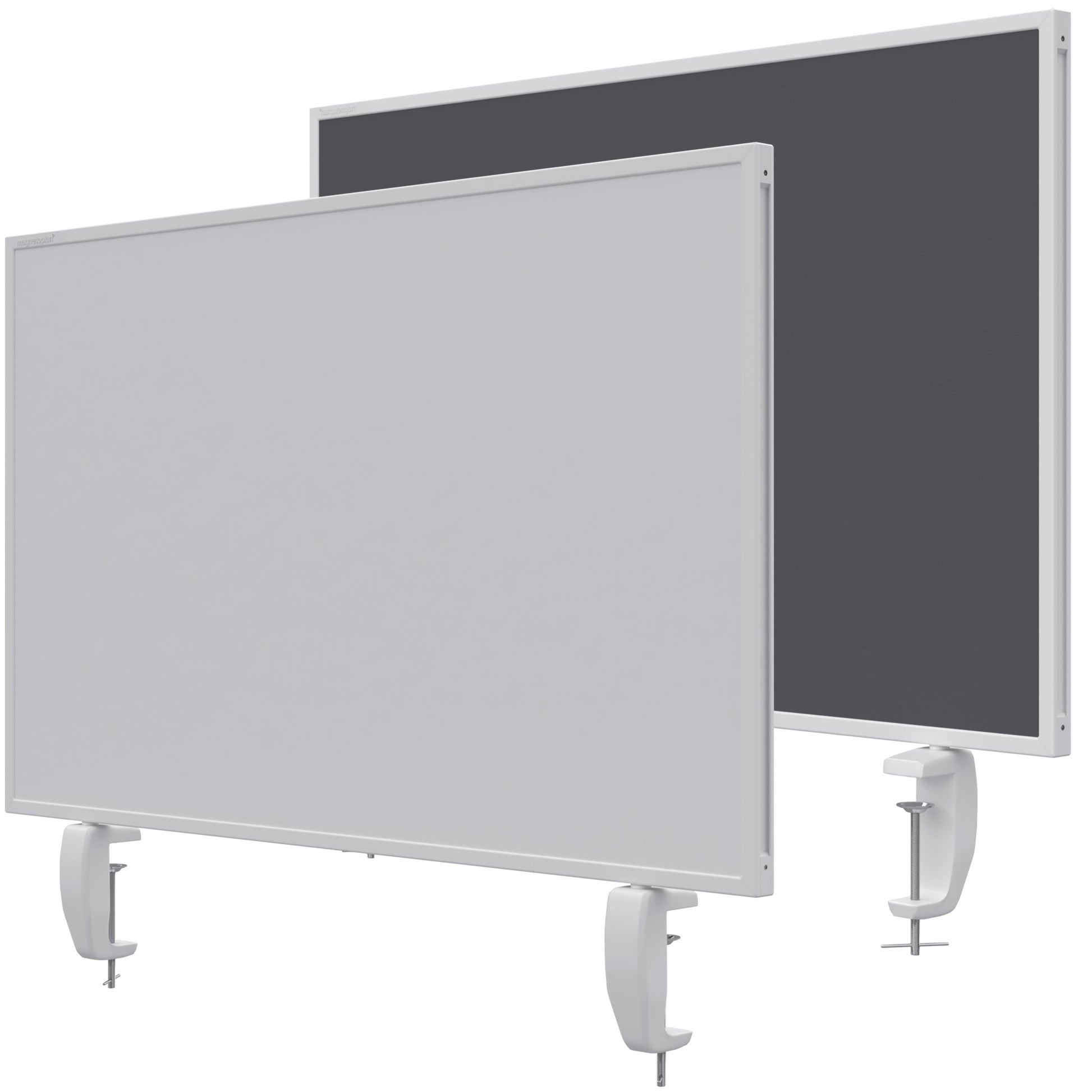 magnetoplan – Tischtrennwand VarioPin – 800 × 500 mm – doppelseitig (Whiteboard/Filz) – grau