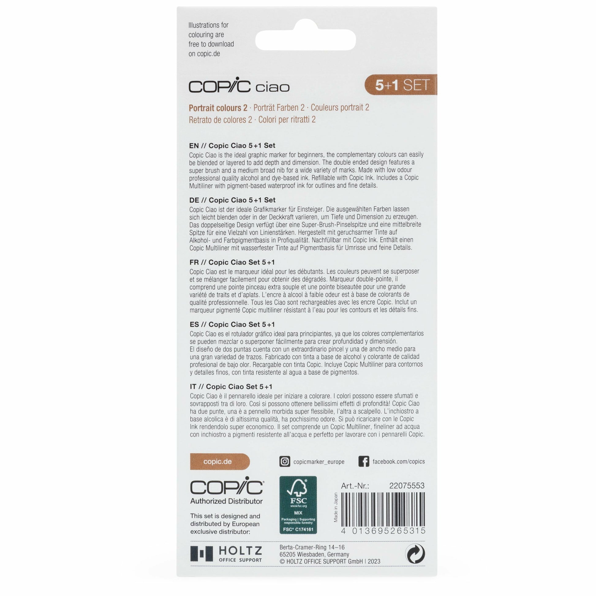 Copic Ciao Brush Pen, Doppelspitze – Pinsel + Keilspitze, alkoholbasiert, 6er Set