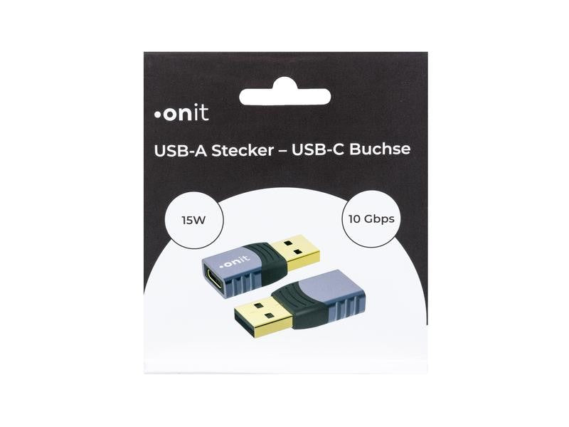 ONIT F01489 Adapter USB-A zu USB-C – USB 3.2 Gen 2 (10 Gbit/s), Aluminium, Goldkontakte, Schwarz/Grau