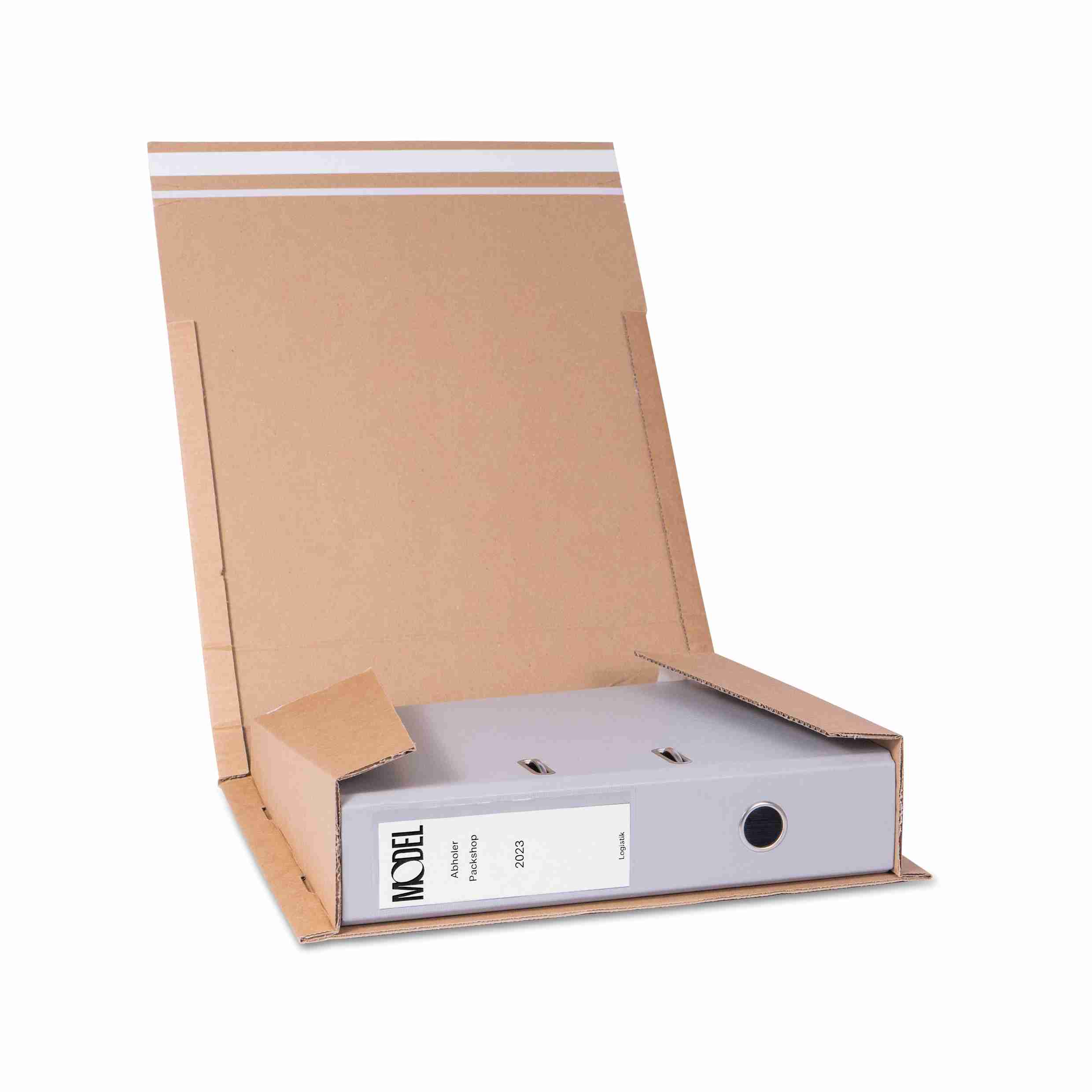 Model Versandverpackung – 320 × 290 × 80 mm, braun, Wellkarton, selbstklebend – 1 Stk., ab 500 Stk.