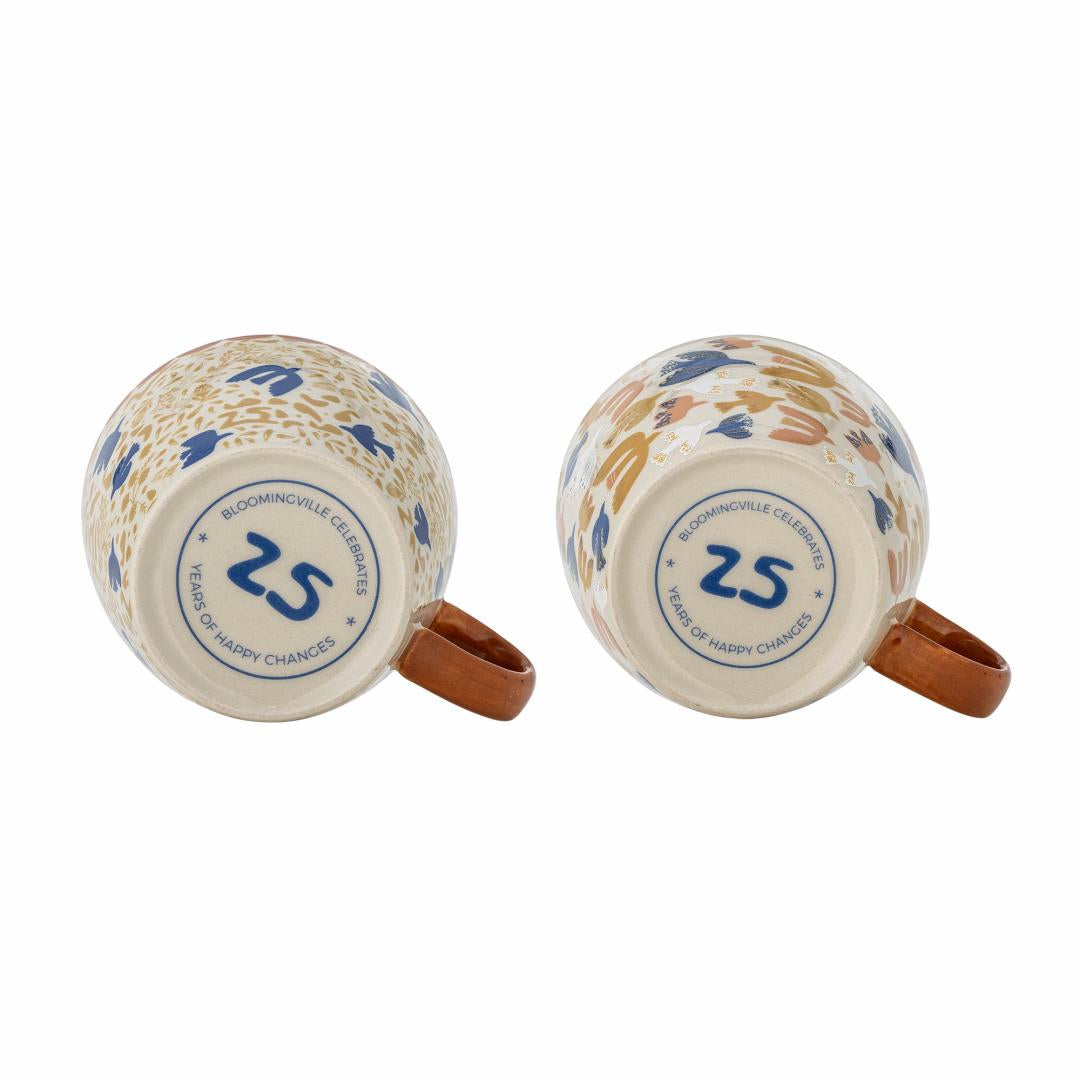 Bloomingville Teetasse – 2er Set, 300 ml, Ø 9,5 cm, Steingut, Mehrfarbig, spülmaschinenfest