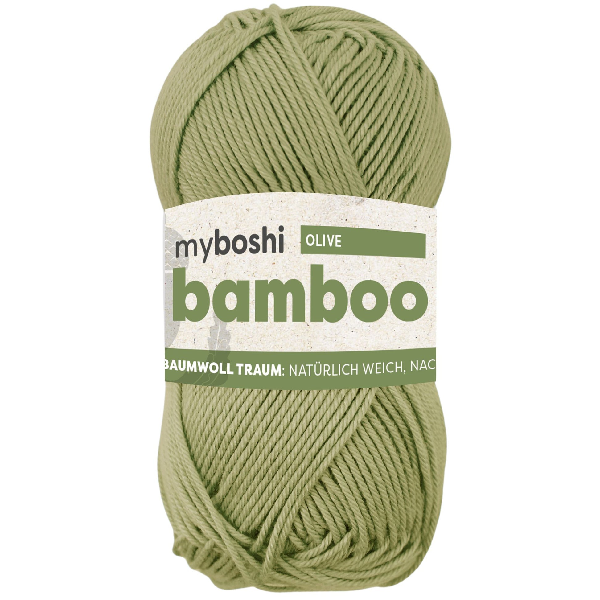 myBoshi Bambuswolle Olive – 50 g, 125 m, Nadel 4 mm, 60% Bambus/40% Baumwolle