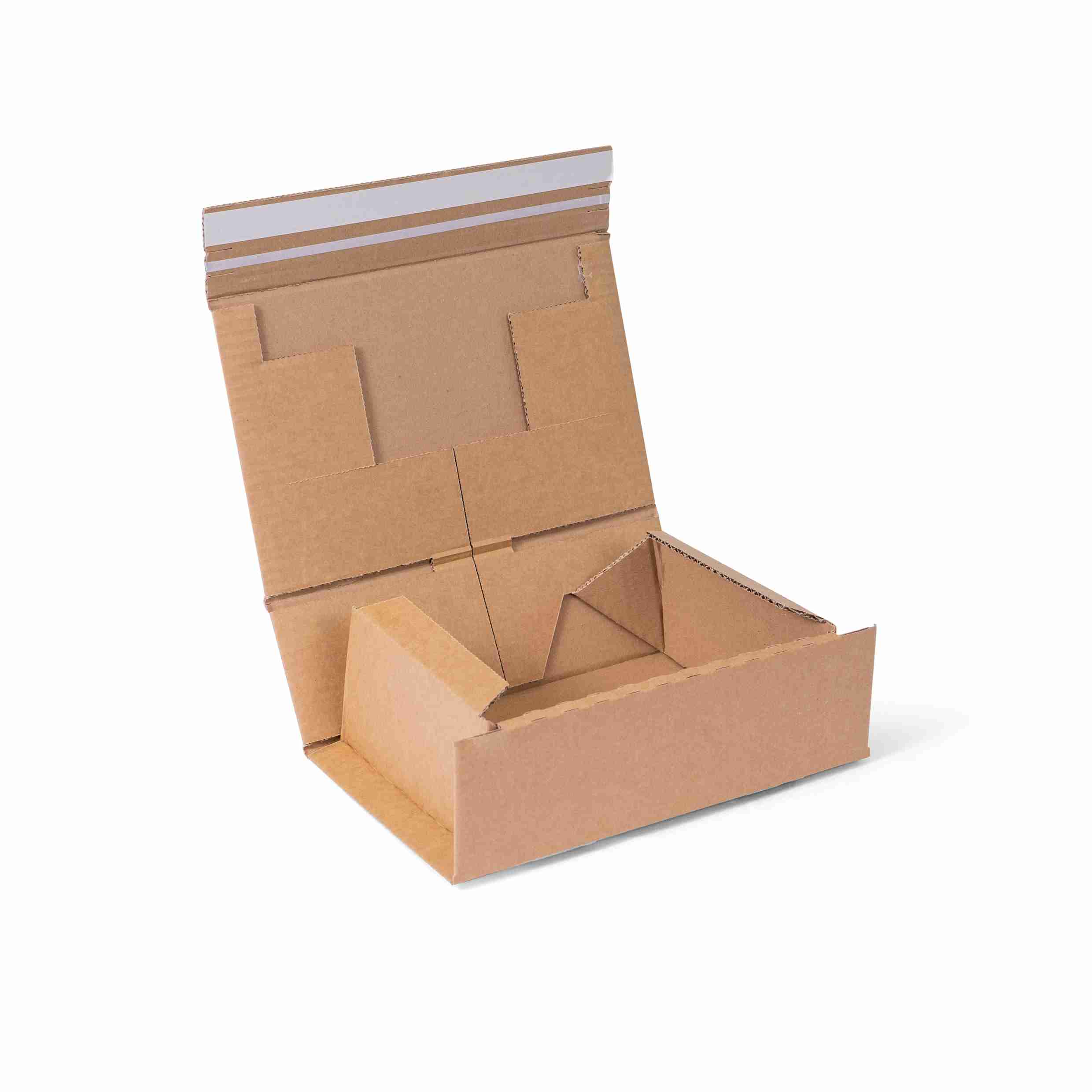Model Versandverpackung – 230 × 160 × 90 mm, braun, Wellkarton, Aufreissfaden, Dokumentenfach, selbstklebend – 1 Stk., ab 40 Stk.