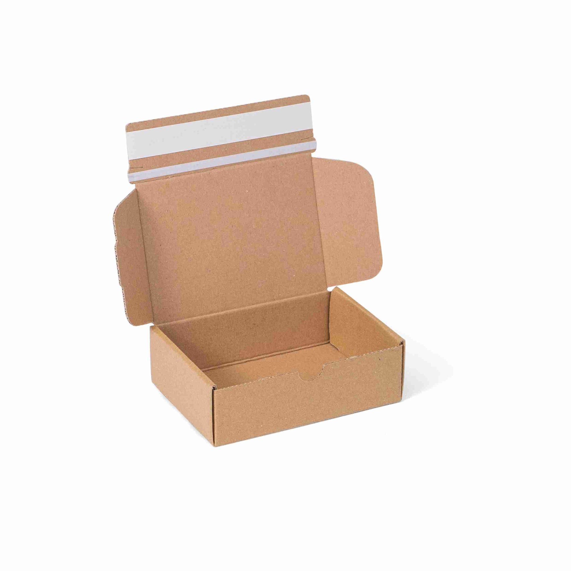 Model Versandkarton – 140 × 101 × 43 mm, braun, Wellkarton, selbstklebend – 1 Stk., ab 100 Stk.
