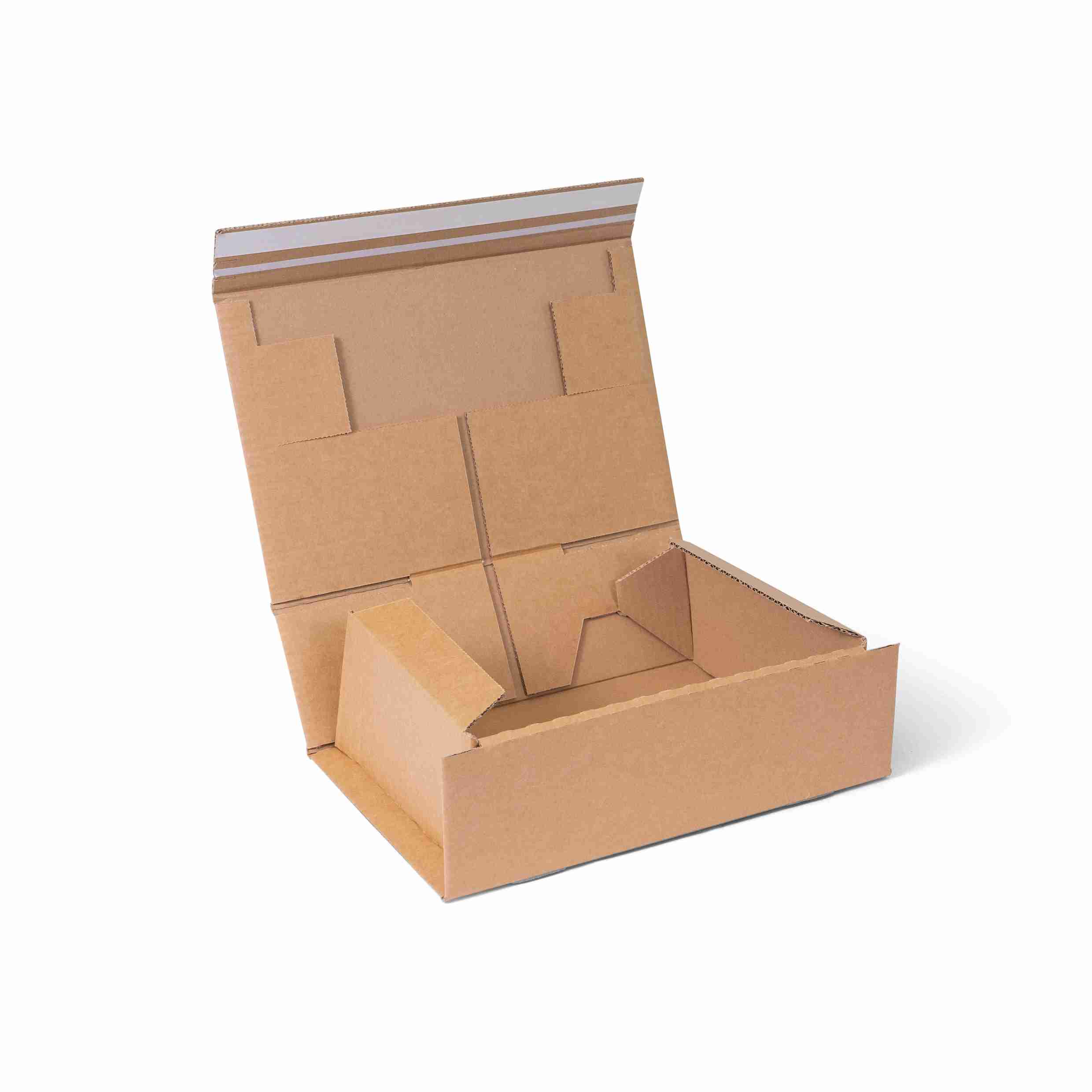 Model Versandverpackung – 305 × 212 × 110 mm, braun, Wellkarton, Aufreissband, Automatikboden, selbstklebend – 1 Stk., ab 20 Stk.