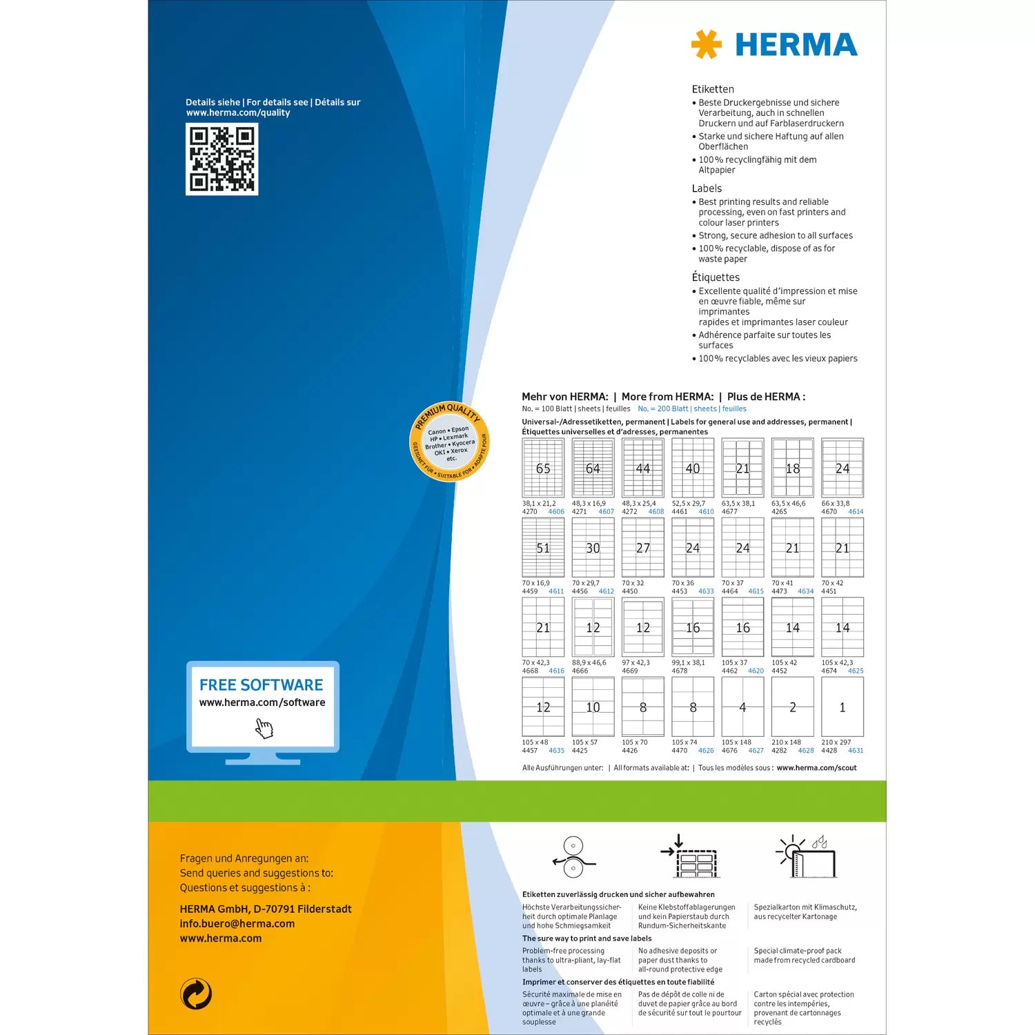 HERMA Bogenetiketten, 105 mm × 148 mm, weiss, Papier, permanent, 200 Blatt (800 Etiketten)