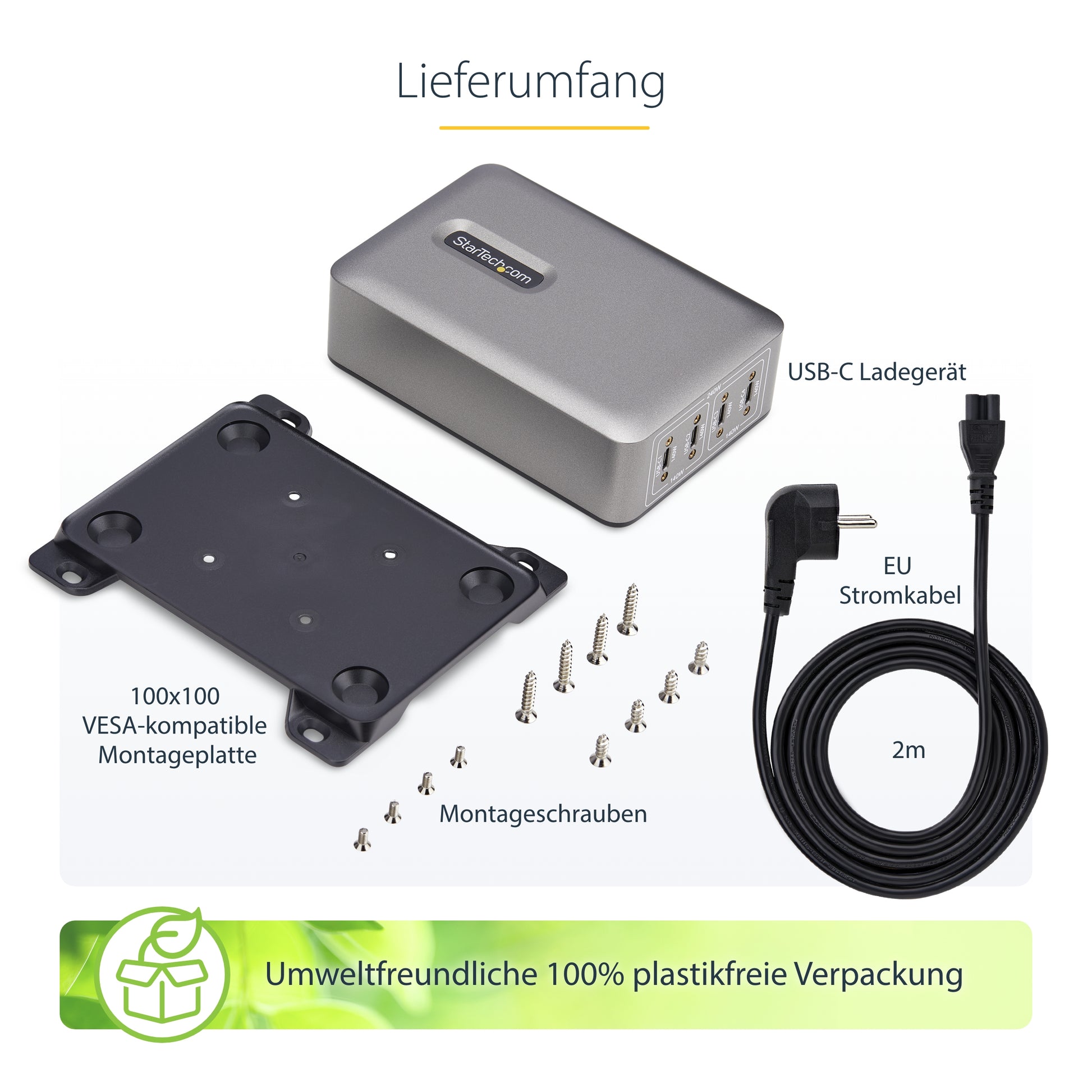 StarTech.com USB-Desktop-Ladegerät 240 W – USB-C×4 – PD 3.1, GaN, EU-Stecker (Typ C)