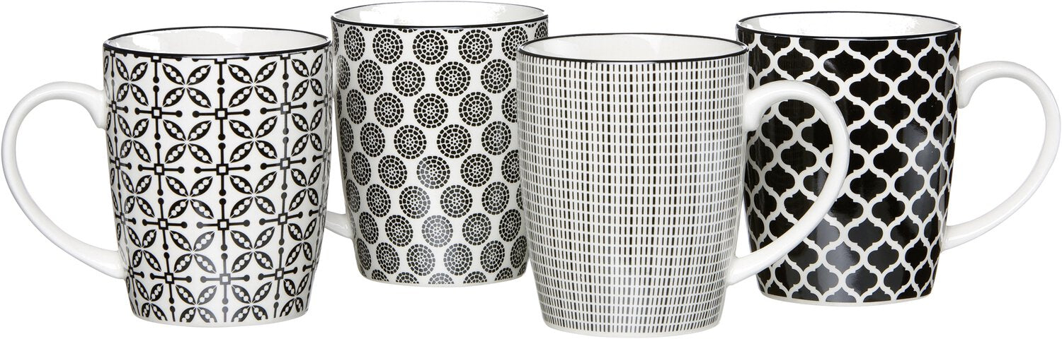 Ritzenhoff & Breker Kaffeetasse – 4er Set, 350 ml, Keramik, Schwarz/Weiss, spülmaschinenfest