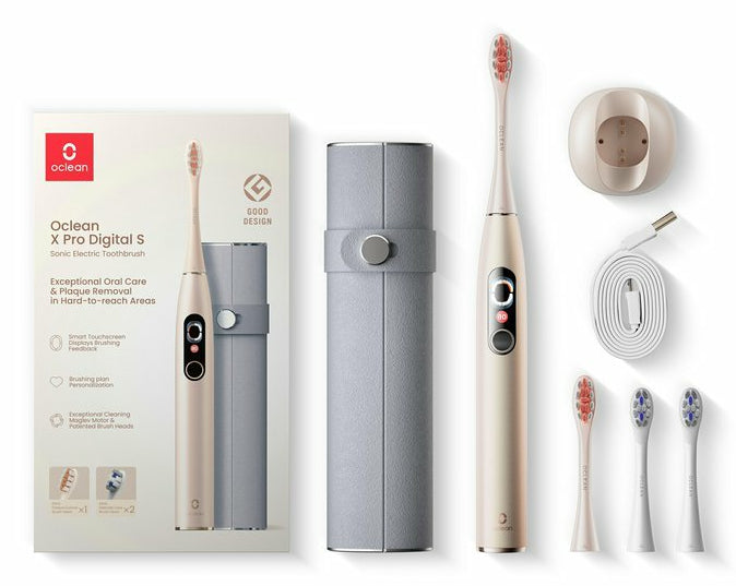 Oclean Schallzahnbürste X Pro Digital – Akku, Bluetooth, App-Unterstützung – 2 Bürstenköpfe – Gold