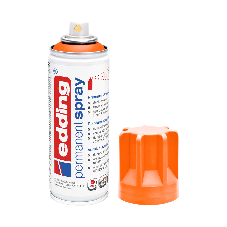 Edding Farbspray – Neonorange, seidenmatt – 200 ml – für Karton, Holz, Metall