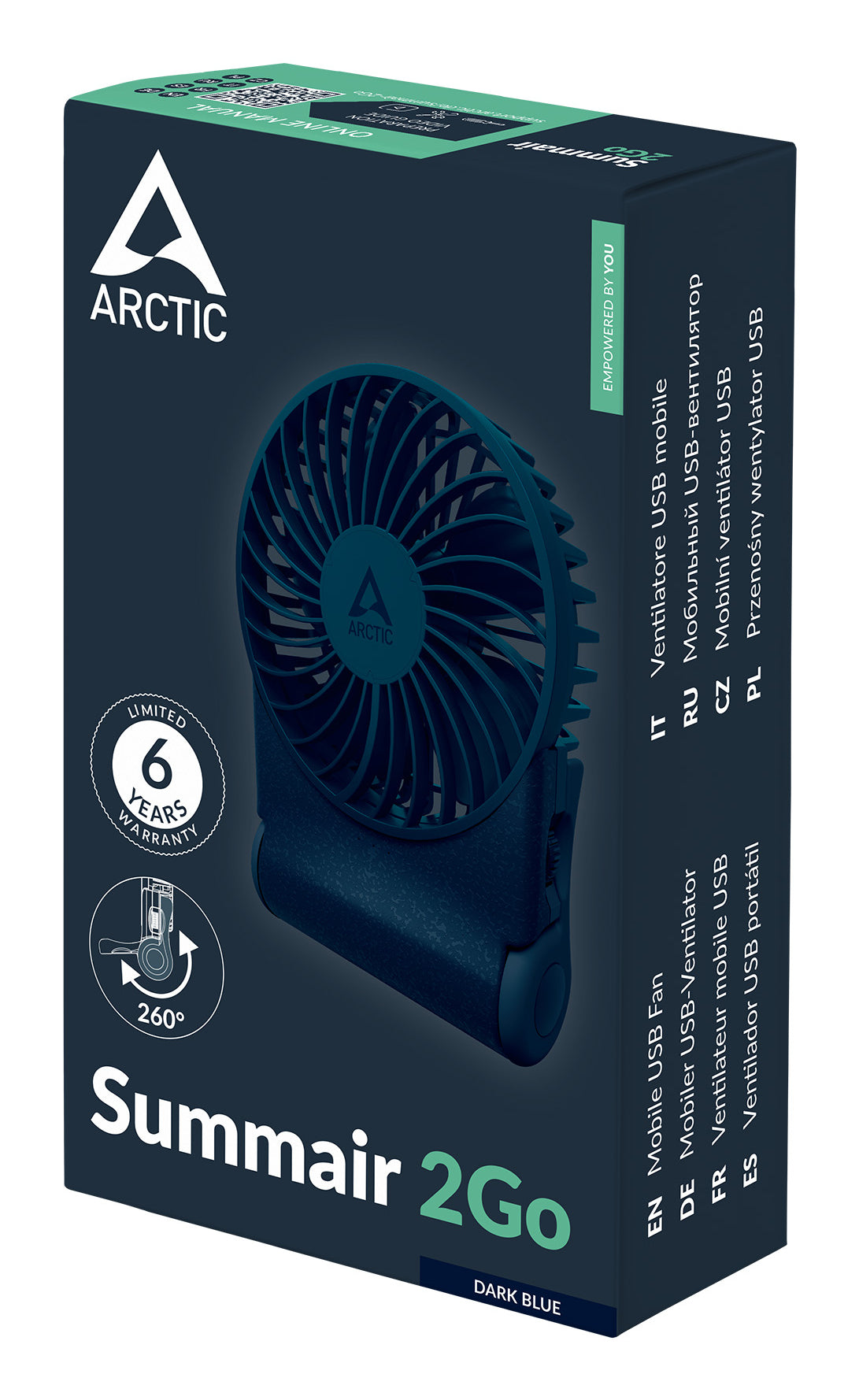 ARCTIC Handventilator Summair2Go – 3 Stufen, 5000 mAh, 77 h, Dunkelblau