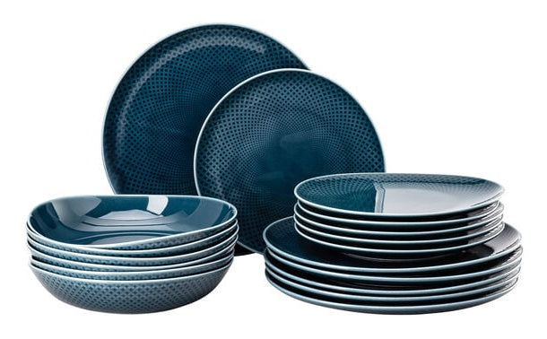 Rosenthal Tellerset Junto – 18-teiliges Set, Ø 27 cm, Porzellan, Ozeanblau, spülmaschinenfest