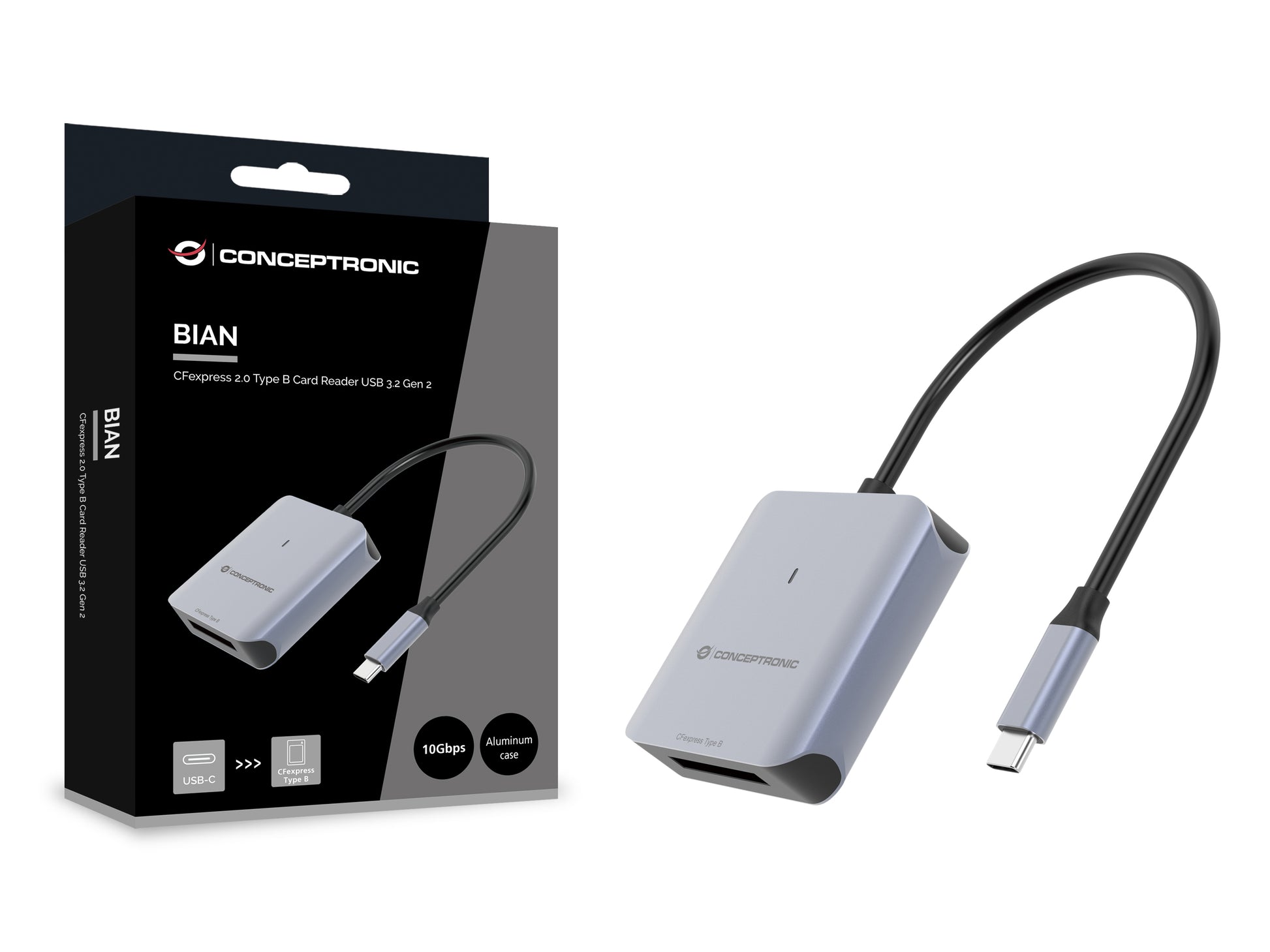 Conceptronic BIAN08G Kartenleser – CFexpress Typ B – USB-C 3.2 Gen 2 – 10 Gbit/s