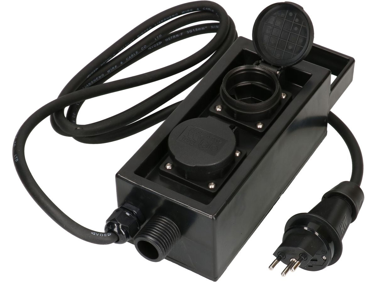 Max Hauri AG Max Hauri Gartensteckdose mit Erdspiess, 2×T13, 1,5 m, Klappdeckel – schwarz