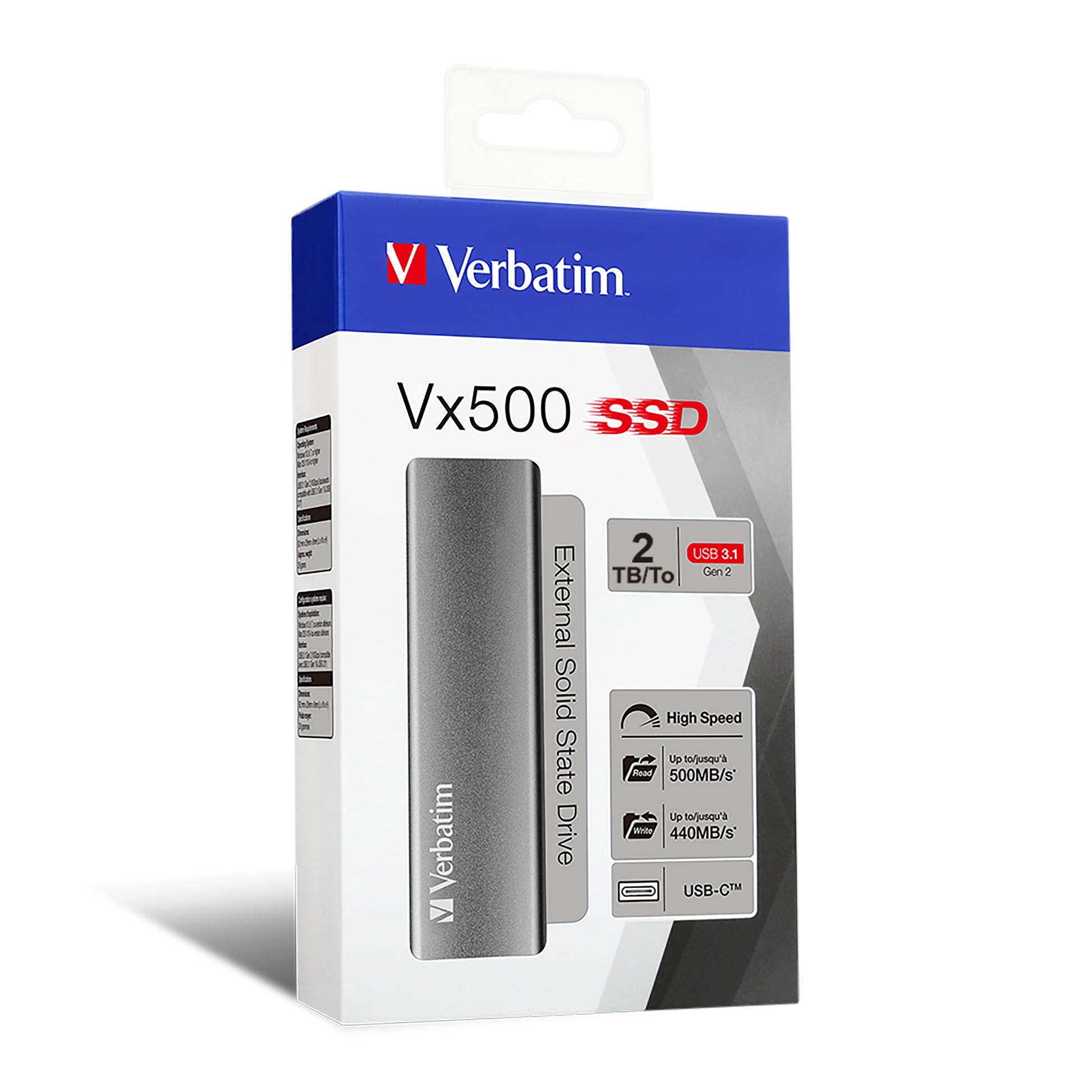 Verbatim VX500 – 2 TB, USB-C 3.2 Gen 2, 500 MB/s lesen, 440 MB/s schreiben