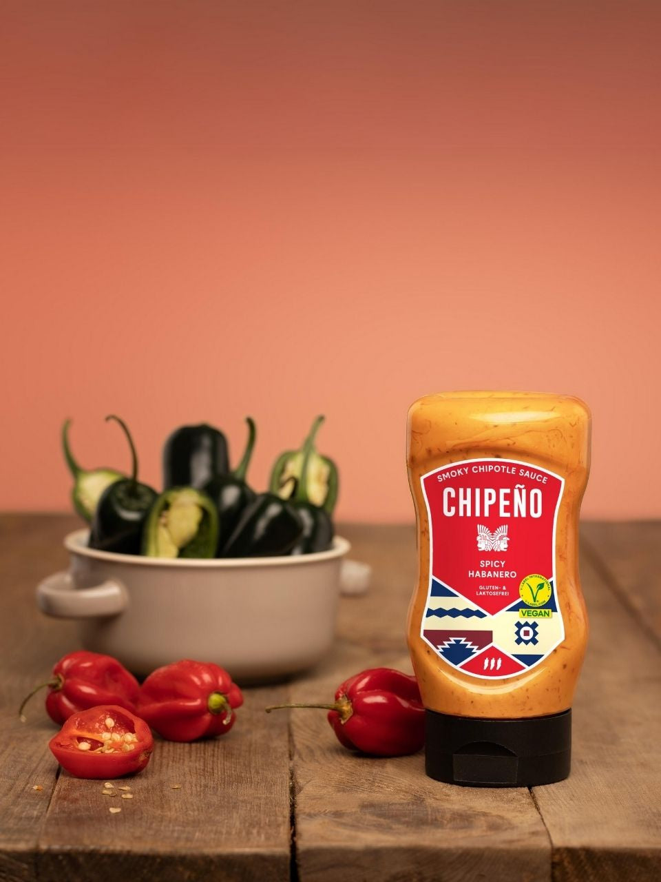 Chipeno Chilisauce Habanero, rauchig, scharf, vegan – 300 ml