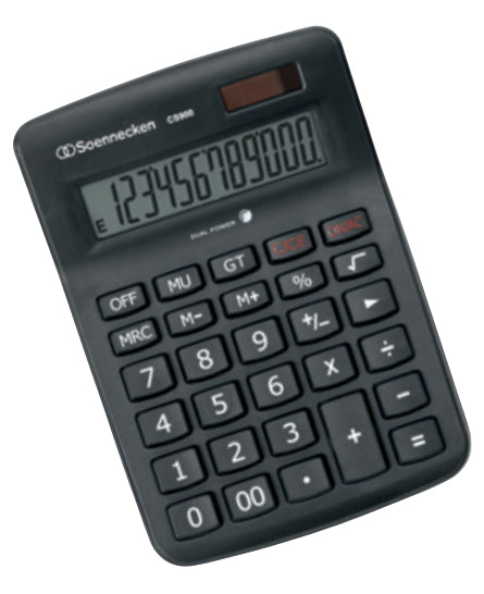 Soennecken Tischrechner CS900 – 12-stellig – Netz/Batterie – Schwarz
