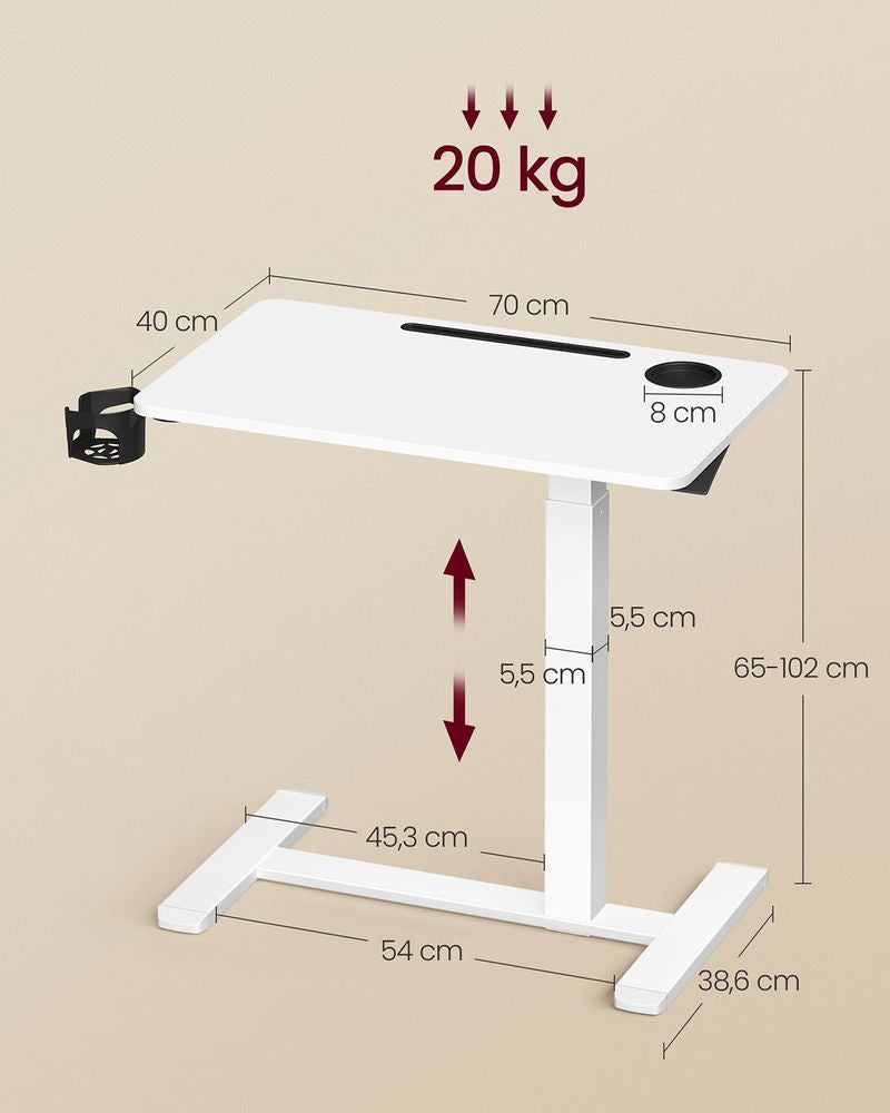 Vasagle LSD600W01 – Mobiler Steh-Arbeitsplatz, 40 × 70 cm, höhenverstellbar 65–102 cm, 20 kg, weiss