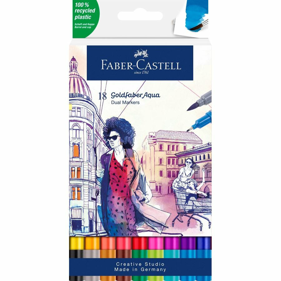 Faber-Castell Goldfaber Aqua Dual Pinselstift, Doppelspitze – Pinsel + 0,6 mm, wasservermalbar, Grau