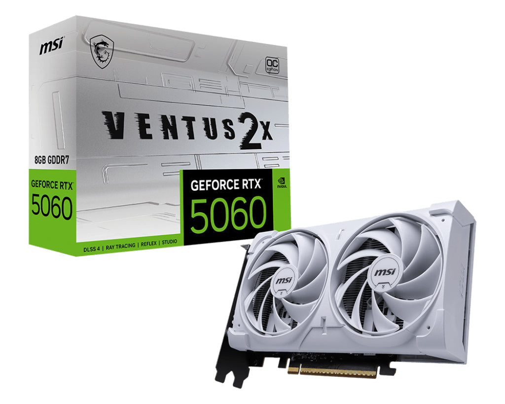 MSI GeForce RTX 5060 8G VENTUS 2X OC WEISS – PCIe Grafikkarte – 3×DP, 1×HDMI, PCIe 5.0, 8 GB GDDR7, 145 W