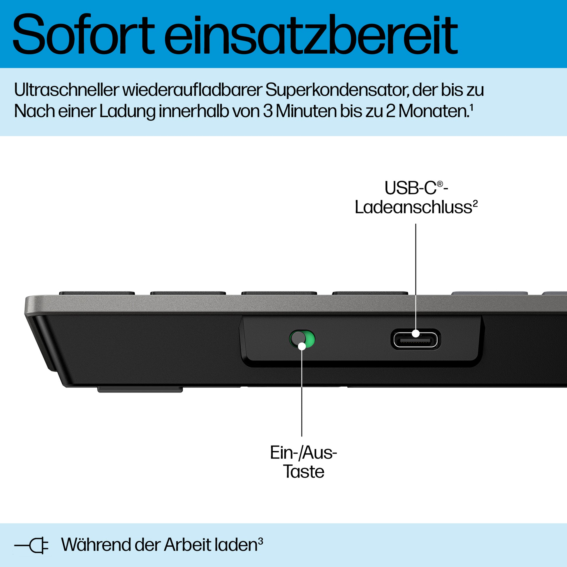 HP 720 Multi-Device – Tastatur – Bluetooth & 2,4 GHz (USB-A Empfänger) – Wiederaufladbar – Schwarz