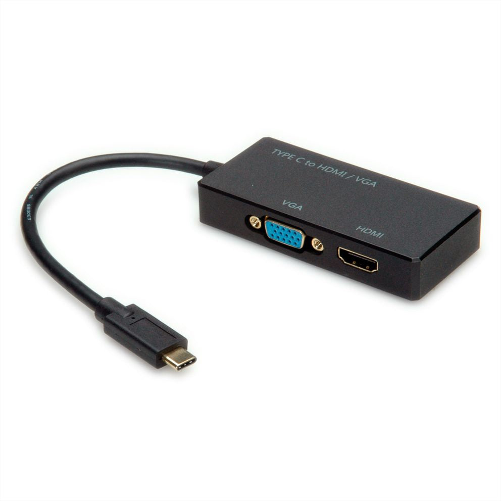 VALUE USB-C zu HDMI/VGA Adapter – 4K (3840 × 2160) @ 30 Hz, 10 cm, DP Alt Mode, für MacBook/USB-C Laptops/PC