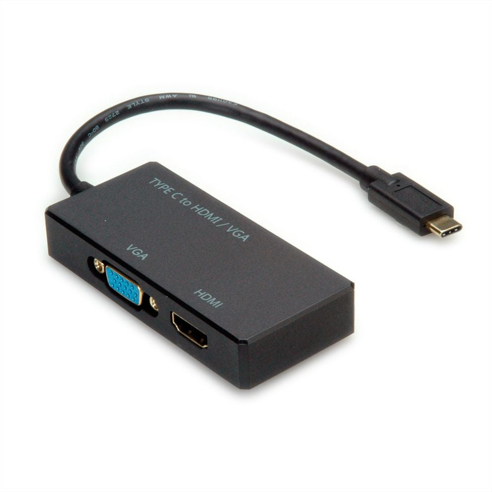 VALUE USB-C zu HDMI/VGA Adapter – 4K (3840 × 2160) @ 30 Hz, 10 cm, DP Alt Mode, für MacBook/USB-C Laptops/PC