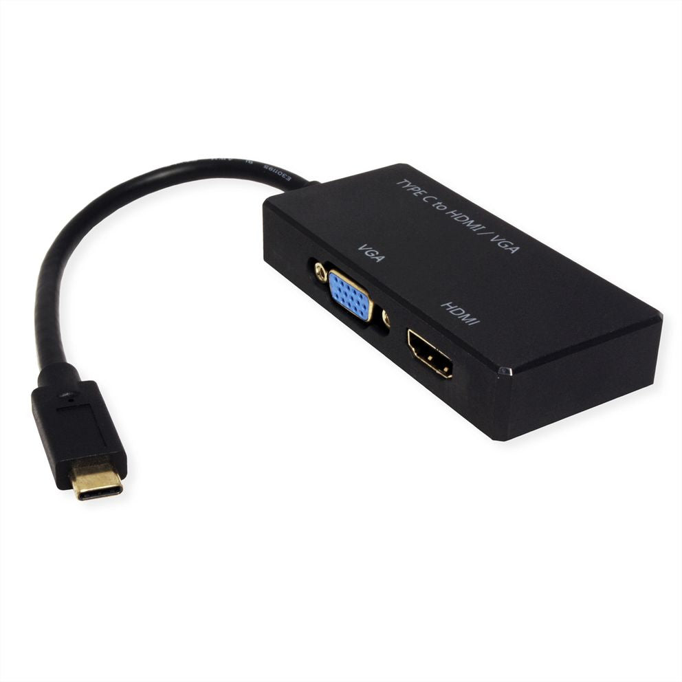 VALUE USB-C zu HDMI/VGA Adapter – 4K (3840 × 2160) @ 30 Hz, 10 cm, DP Alt Mode, für MacBook/USB-C Laptops/PC