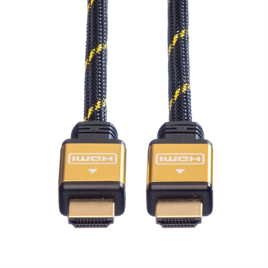ROLINE HDMI Kabel – 4K 30 Hz – 1,5 m – Ethernet, geflochten – Schwarz/Gold – für TV, Monitor, Beamer