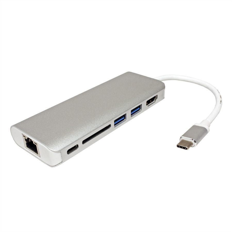ROLINE Dockingstation – USB-C, 1× HDMI, 2× USB-A, 1× USB-C, SD/microSD, GbE, für Windows/Mac