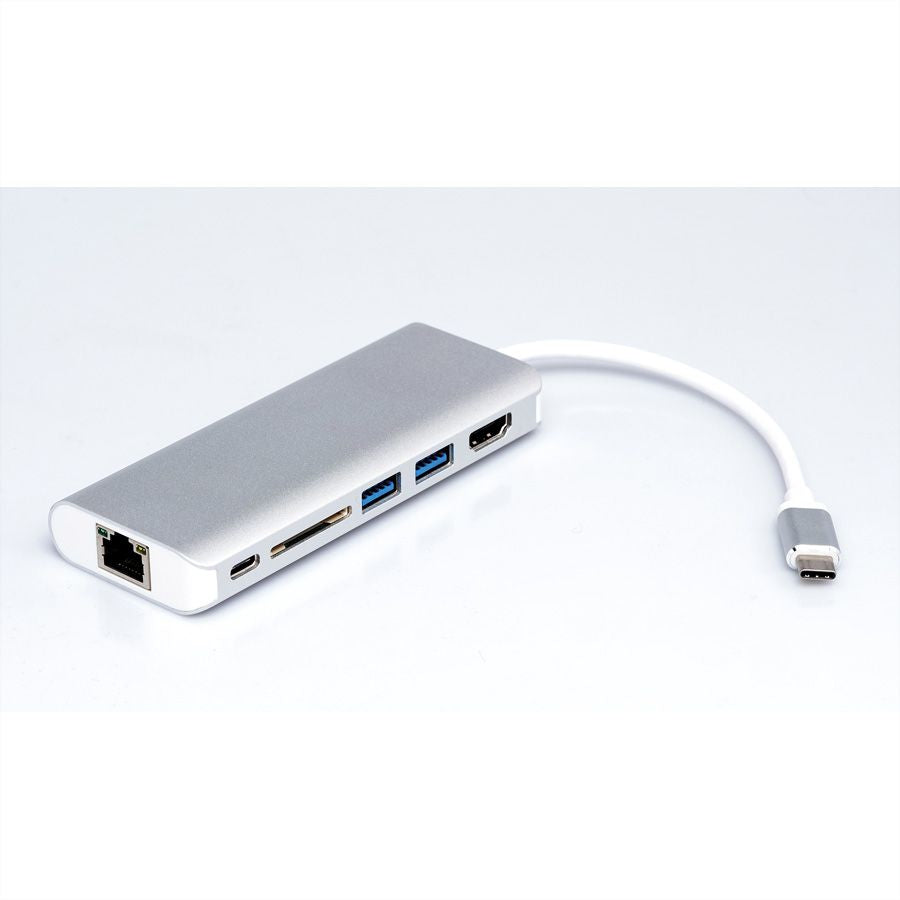 ROLINE Dockingstation – USB-C, 1× HDMI, 2× USB-A, 1× USB-C, SD/microSD, GbE, für Windows/Mac