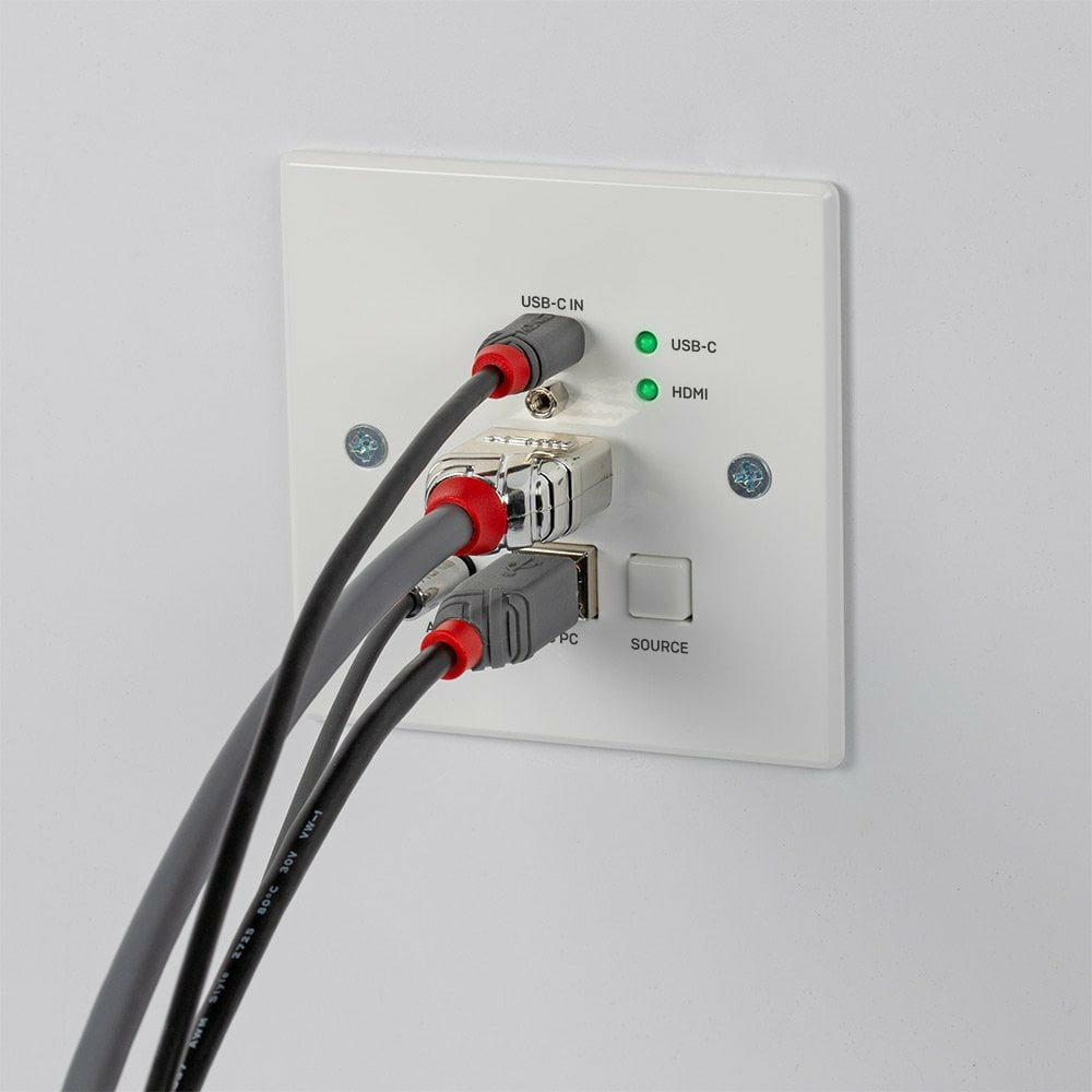 Lindy HDMI/USB-C KVM-Extender über HDBaseT, bis 150 m, UK WallPlate