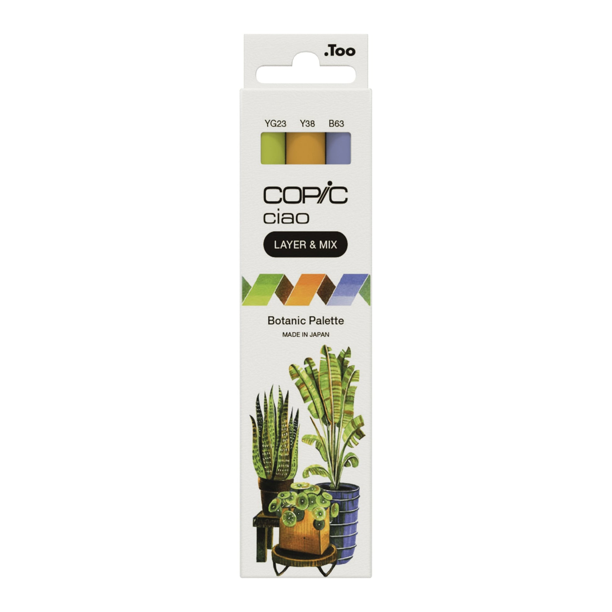 Copic Ciao Pinselstift, Doppelspitze, Botanic Palette – Pinselspitze + Keilspitze, alkoholbasiert, 3er Set