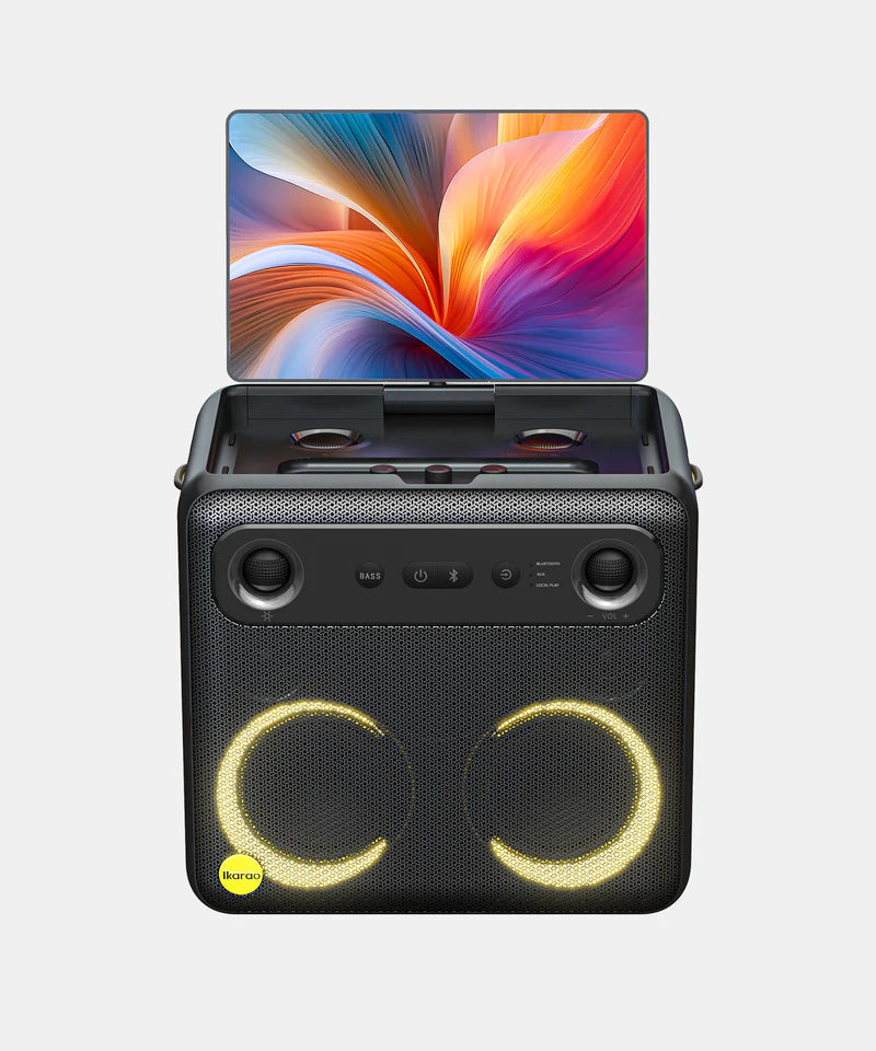 Ikarao Break X2 – Party-Lautsprecher – 300 W, LED-Lichteffekte, mit 2 kabellosen Mikrofonen, 8 h, Schwarz