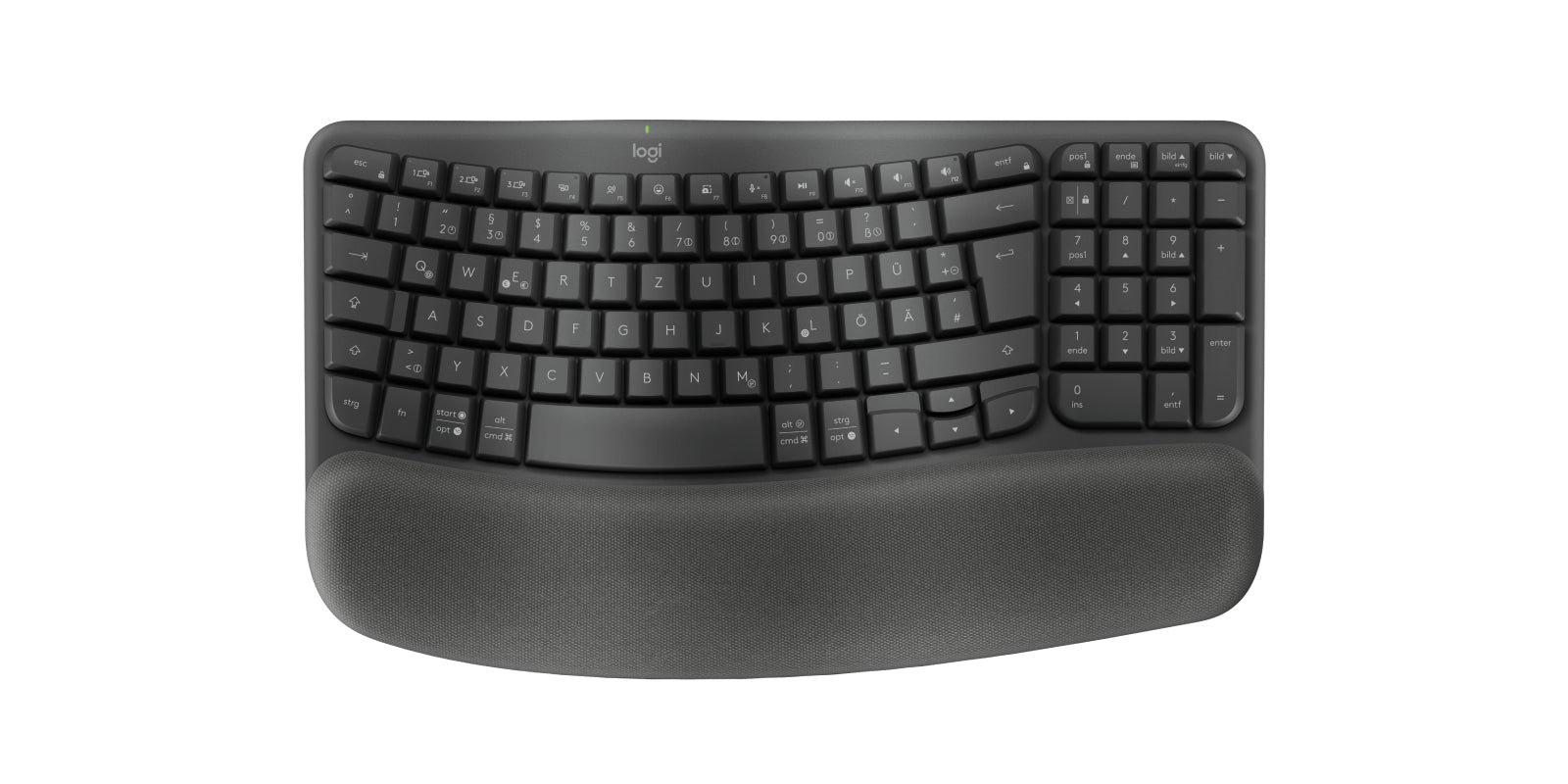 Logitech Wave Keys Ergonomisch Central-419 – Tastatur, Kabellos (Bluetooth/2,4 GHz), DE-Layout (DE), Ergonomisch