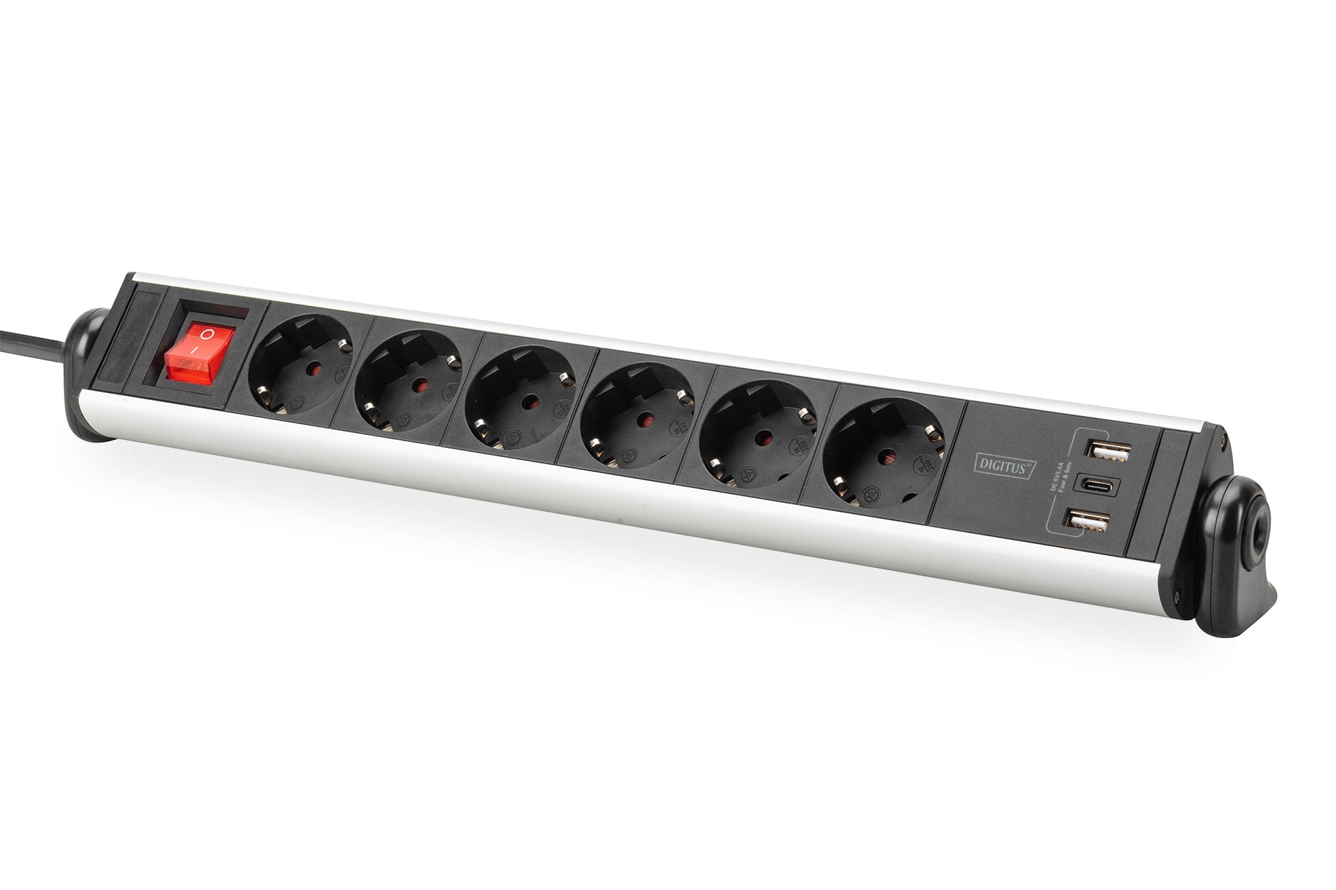 Digitus Steckdosenleiste, 6× Schuko (Typ F), 2× USB-A + 1× USB-C, mit Schalter, 1,5 m