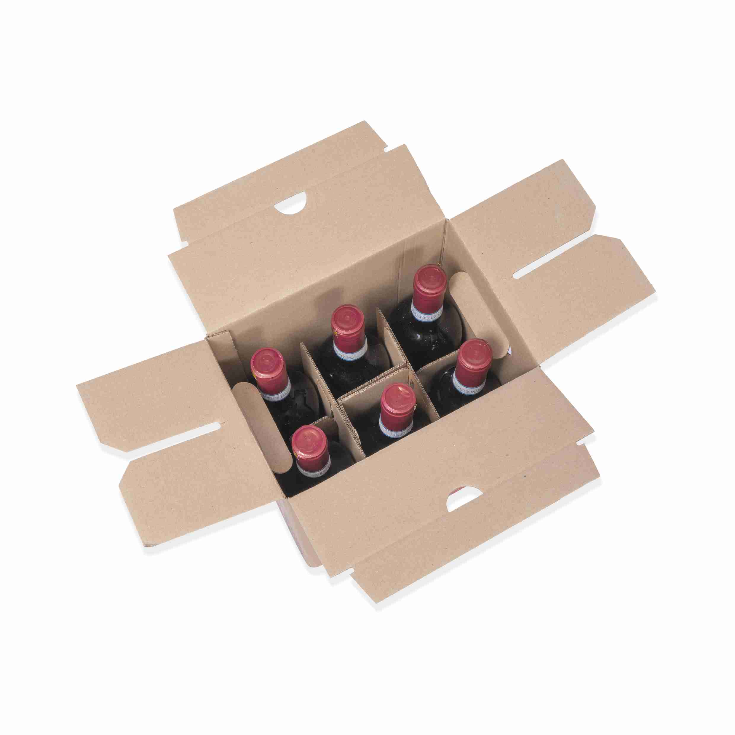 Model Weinversandkarton – für 6 × 0,75 l, max. 300 mm & Ø75 mm – 232 × 155 × 304 mm, braun – 1 Palette (720 Stk.)