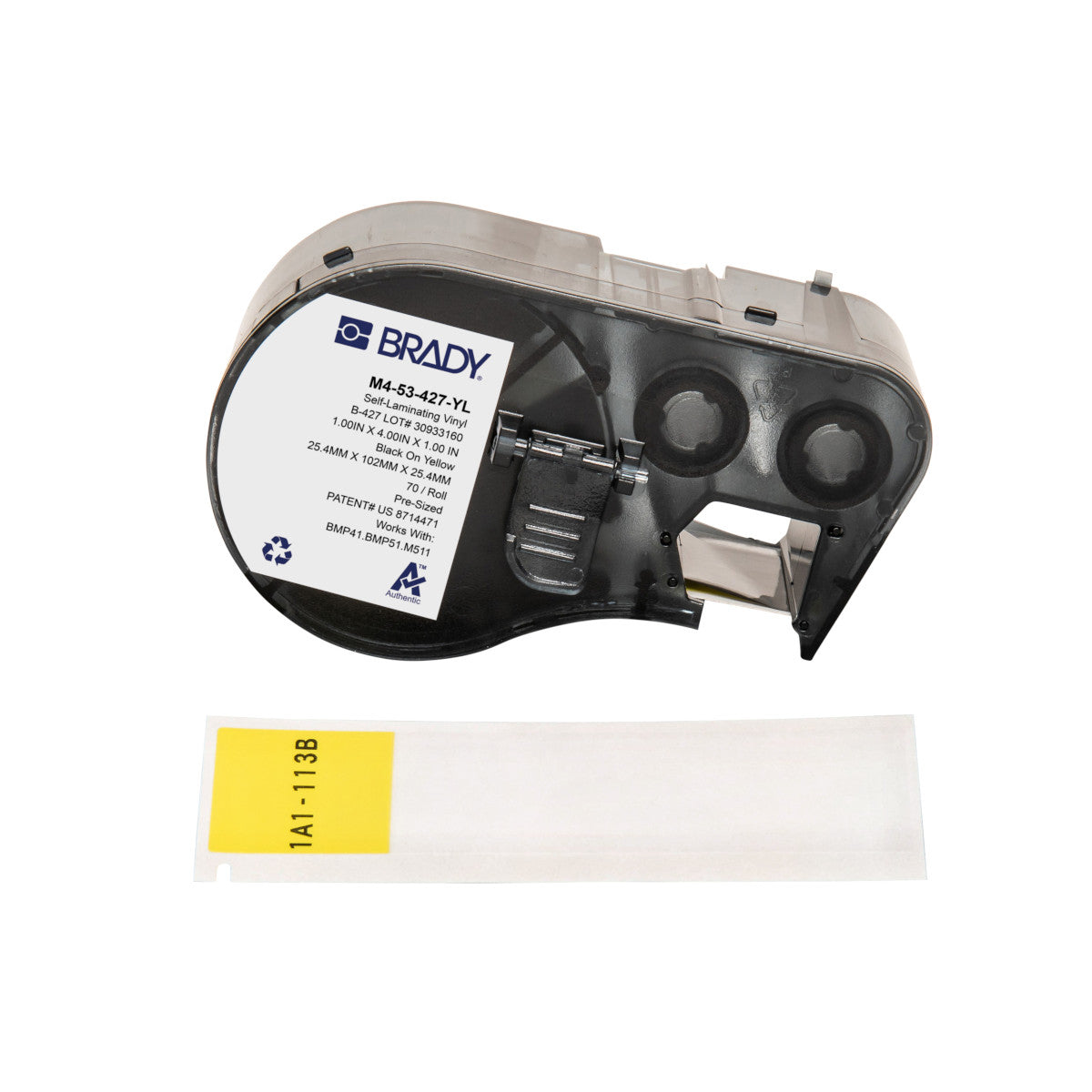 Brady Etiketten (Rolle) 25 × 102 mm – Vinyl, Schwarz, Gelb – Thermotransfer – für Brady BMP-Drucker