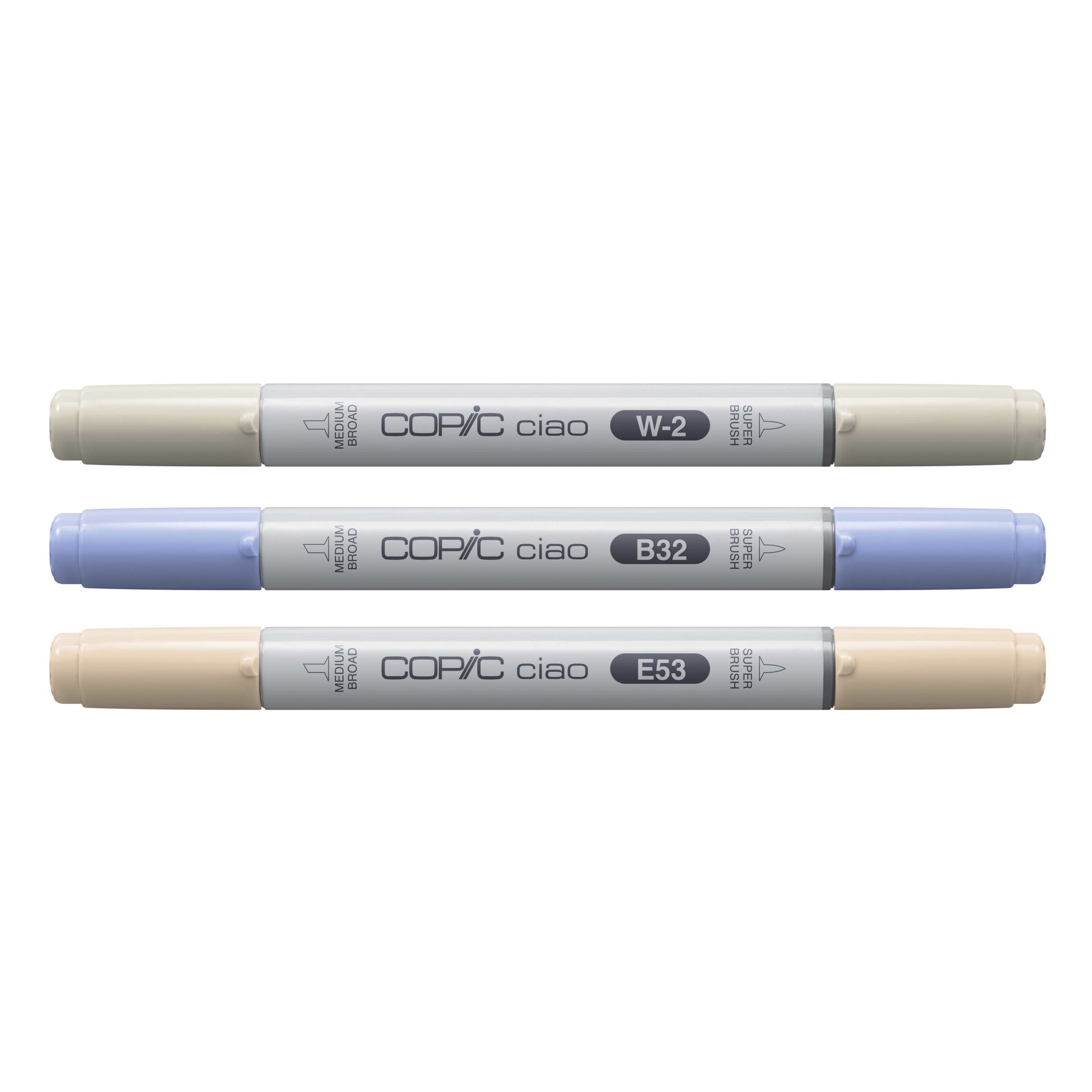 Copic Ciao Permanentmarker – Keilspitze/Bürstenspitze – Beige, Hellblau, Warmes Grau – 3er-Set (Cozy Palette)