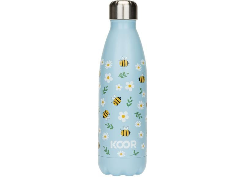 KOOR Isolierflasche 500 ml – Doppelwandig 12 h Heiss / 24 h Kalt, Edelstahl, Schraubdeckel, Bees and Flowers