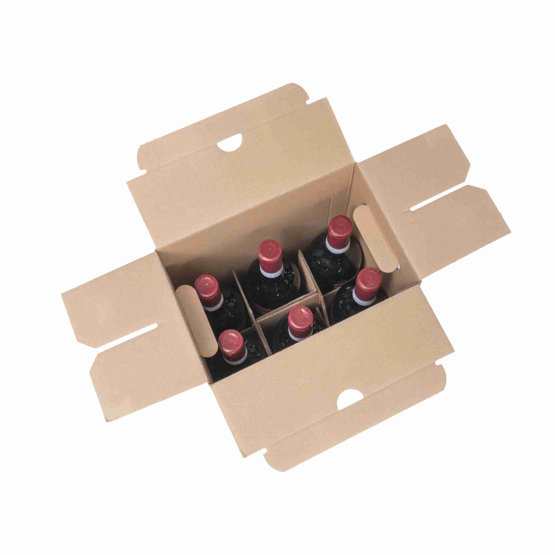 Model Weinversandkarton – für 6 × 0,75 l, max. 350 mm & Ø80 mm – 250 × 160 × 350 mm, braun – 1 Stk., ab 100 Stk.