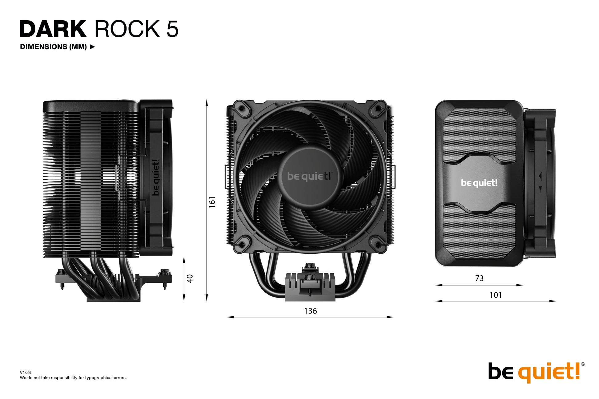 be quiet! be quiet DARK ROCK 5 – CPU-Kühler – für AM5/AM4, 120 mm, 2100 U/min, 93,5 m³/h, schwarz