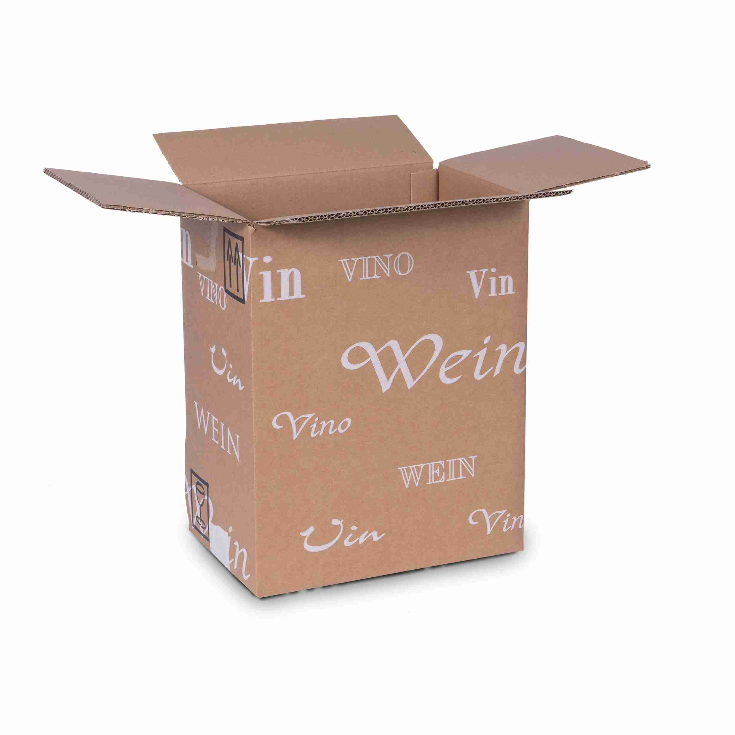 Model Weinversandkarton – für 6 × 0,75 l, max. 330 mm & Ø83 mm – 265 × 178 × 330 mm, braun, selbstklebend – 1 Stk., ab 20 Stk.